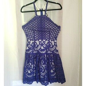 Gianni Bini Coquette Lace A-Line Dress Royal Blue Cottagecore Feminine Size S
